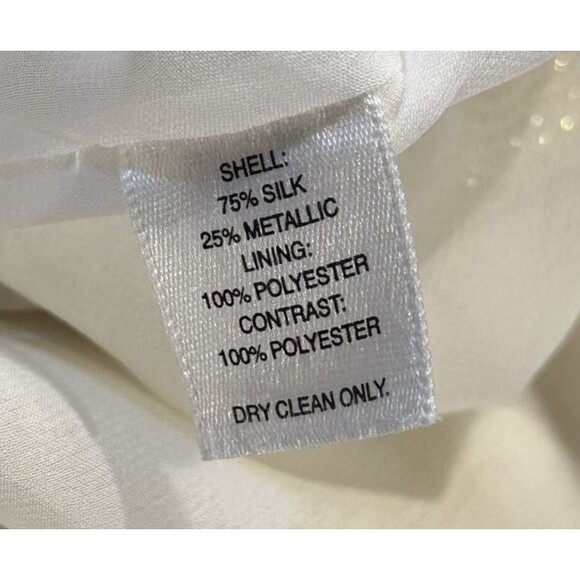 White House Black Market Silk Tank Top Sz L Gold Metallic Scallop Pattern Blouse - Picture 7 of 13